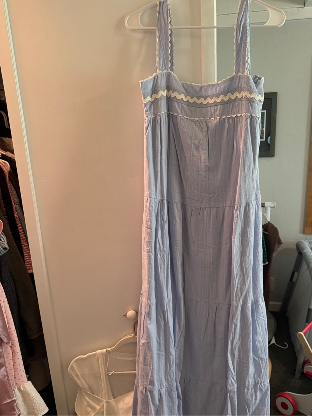 Light Blue Maxi Dress with Cream Ric Rac Trim